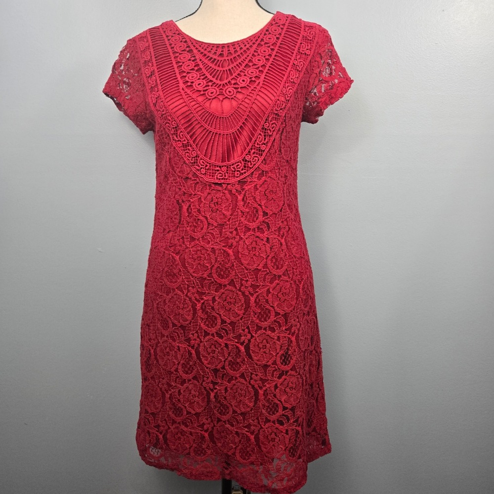 Xhilaration Womens Size Medium‎ Red Lace Dress Lined